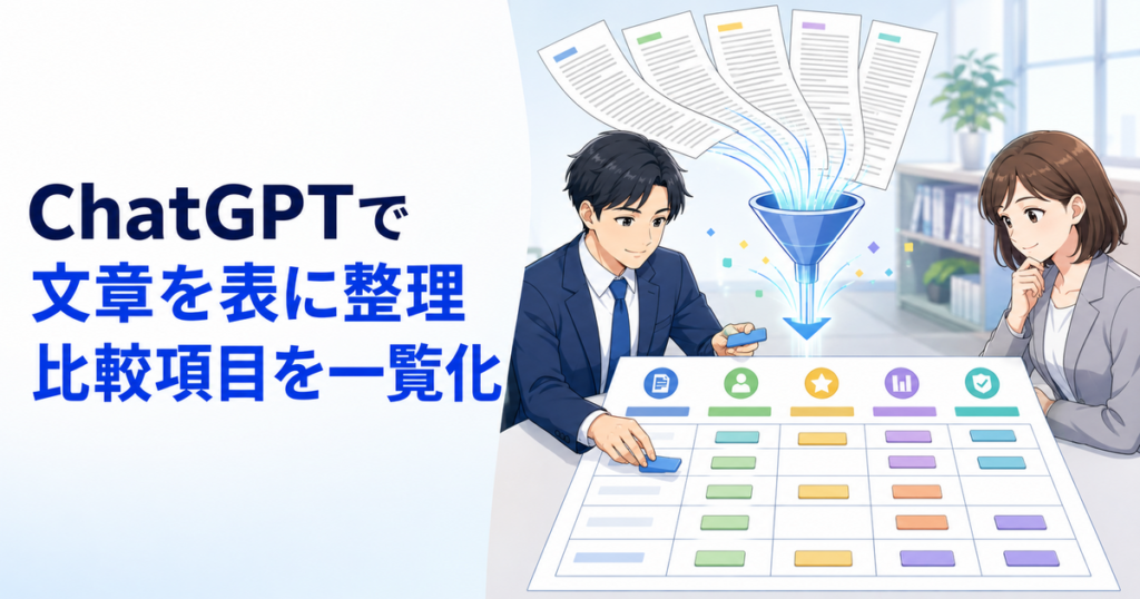 ChatGPTで文章を表に整理する方法｜長文から比較項目・一覧表を作る